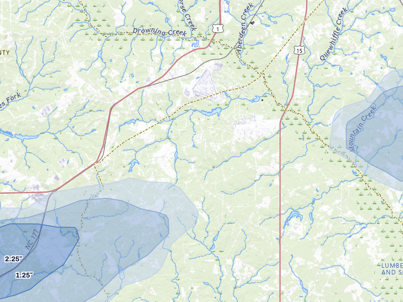 NEXRAD radar-signature map of the hail storm over Marston, NC on Aug 21, 2026