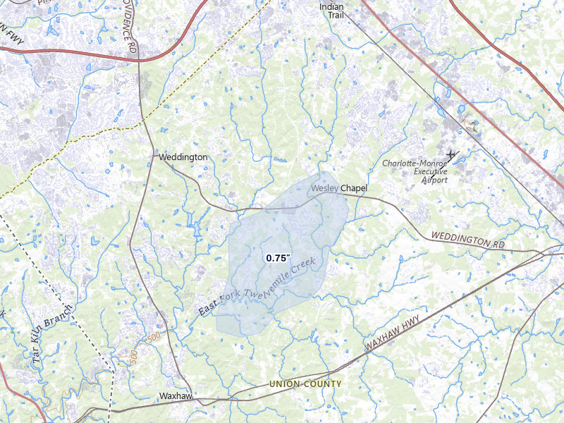 NEXRAD radar-signature map of the hail storm over Matthews, NC on Jul 5, 2026