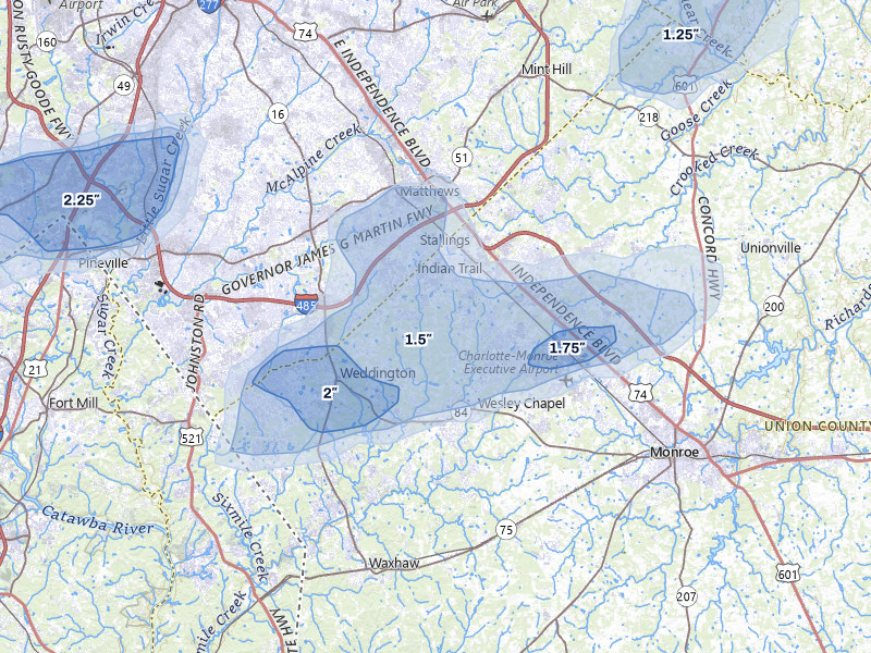 NEXRAD radar-signature map of the hail storm over Matthews, NC on Aug 21, 2026