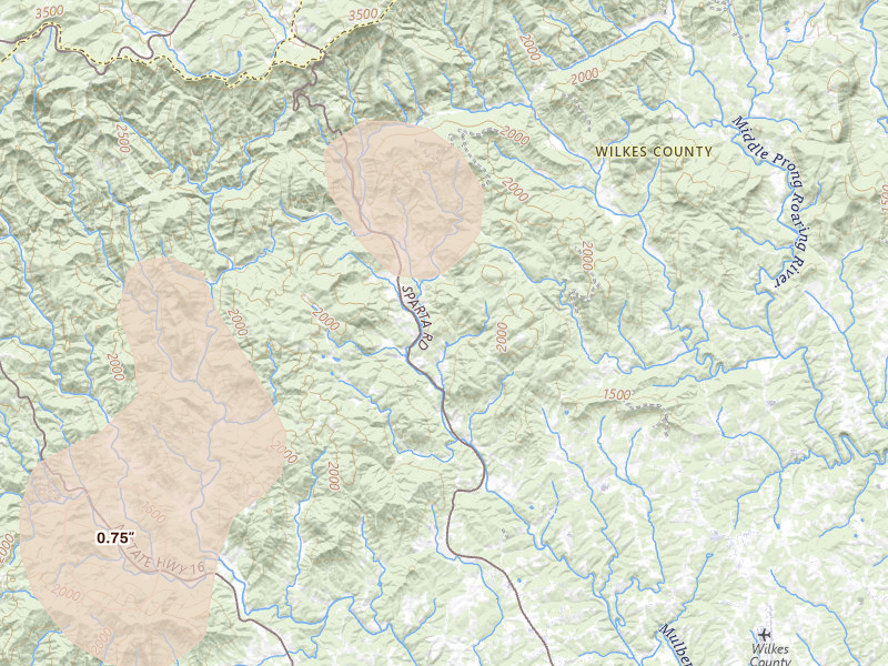 Radar-estimated hail-size map of the storm over Mc Grady, NC