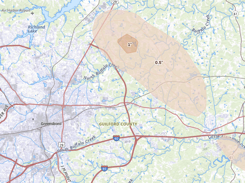 Radar-estimated hail-size map of the storm over Mc Leansville, NC