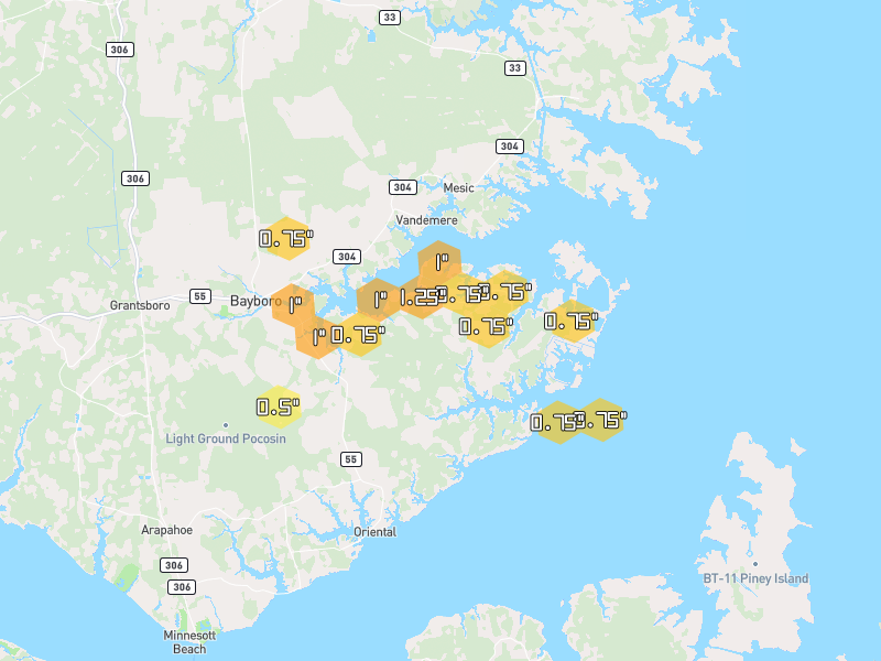 Hail map of Merritt, NC on Jul 8, 2026, hail up to 1.25"