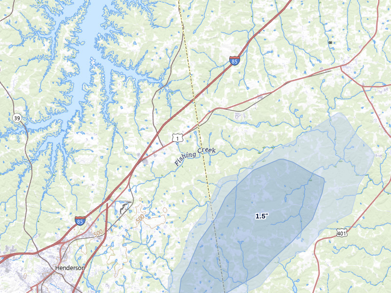 NEXRAD radar-signature map of the hail storm over Middleburg, NC on Jul 7, 2026