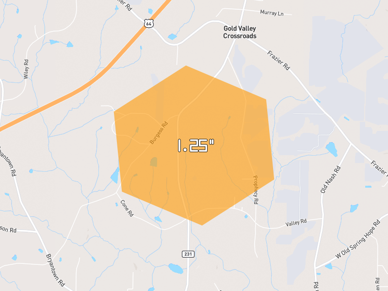 Hail map of Middlesex, NC on Jun 28, 2026, hail up to 1.25"