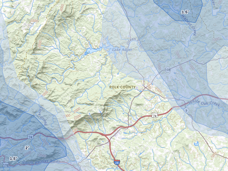 NEXRAD radar-signature map of the hail storm over Mill Spring, NC on Aug 20, 2026