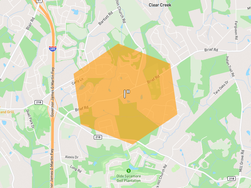 Hail map of Mint Hill, NC on Jul 5, 2026, hail up to 1"