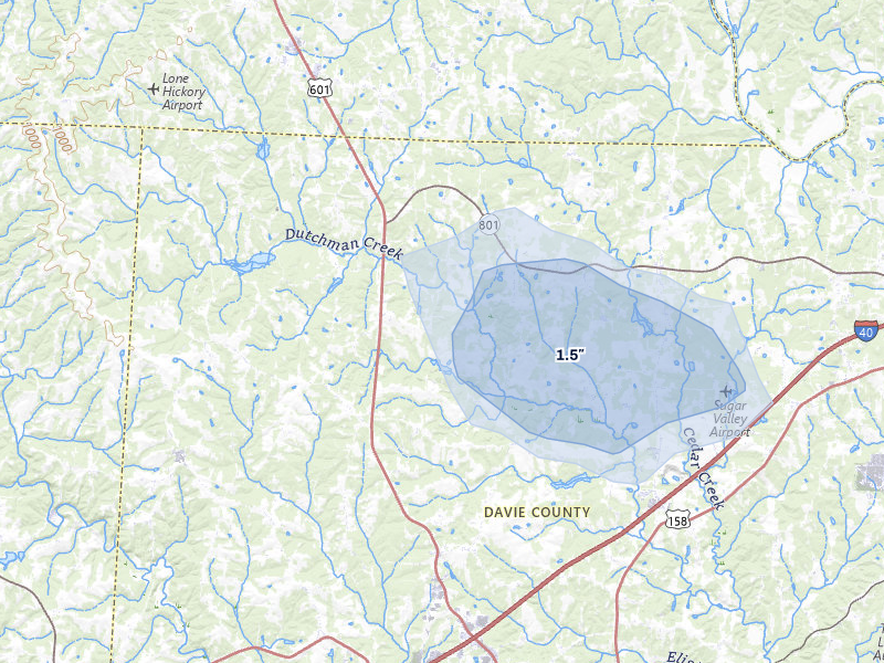NEXRAD radar-signature map of the hail over Mocksville, NC