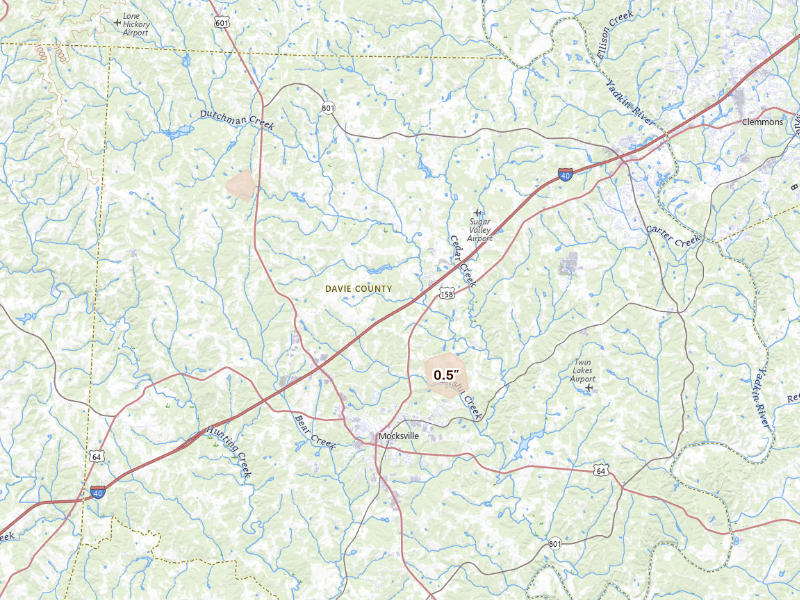 Radar-estimated hail-size map of the storm over Mocksville, NC
