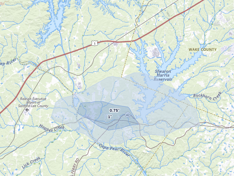 NEXRAD radar-signature map of the hail storm over Moncure, NC on Jun 27, 2026