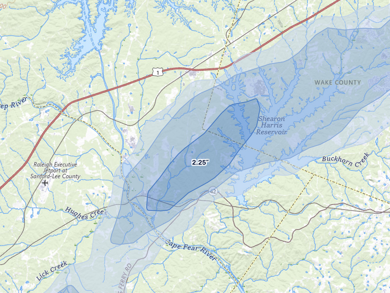 NEXRAD radar-signature map of the hail storm over Moncure, NC on Jul 8, 2026
