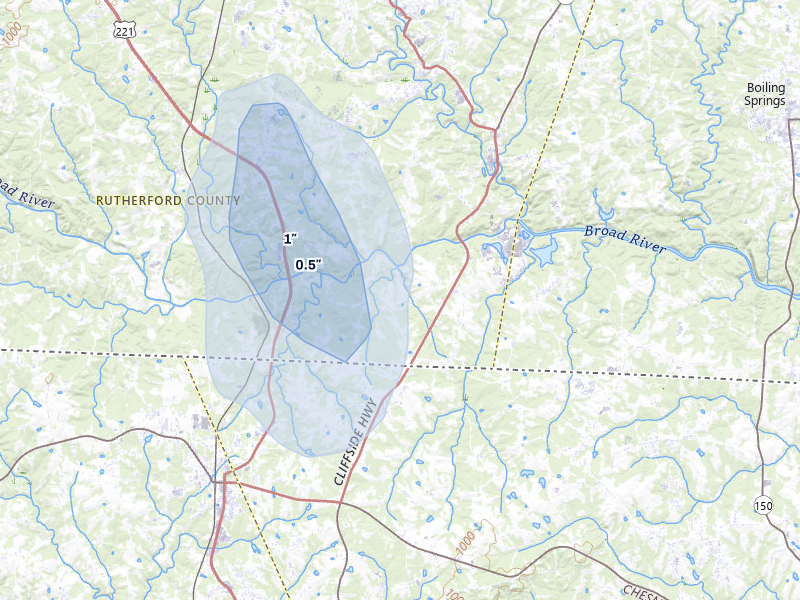 NEXRAD radar-signature map of the hail storm over Mooresboro, NC on Jun 29, 2026