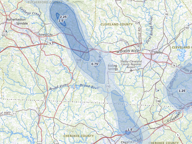 NEXRAD radar-signature map of the hail storm over Mooresboro, NC on Aug 11, 2026