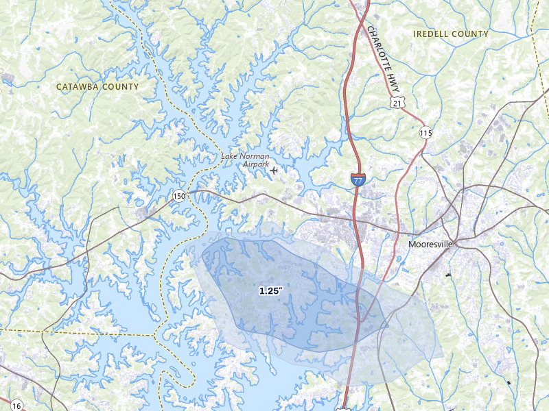 NEXRAD radar-signature map of the hail over Mooresville, NC