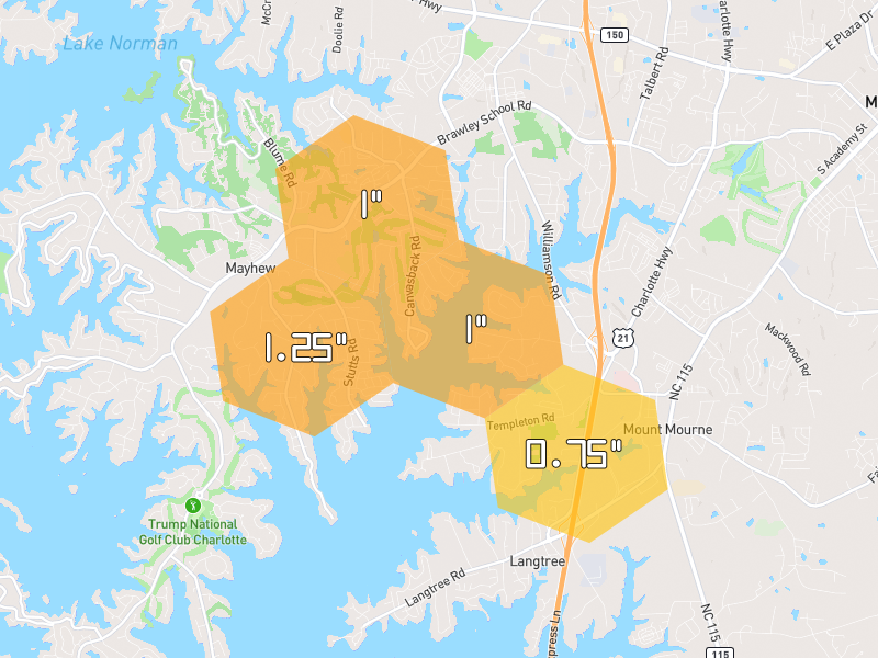 Hail map of Mooresville, NC on Jul 28, 2026, hail up to 1.25"