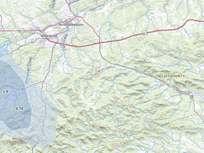 NEXRAD radar-signature map of the hail storm over Moravian Falls, NC on Aug 14, 2026