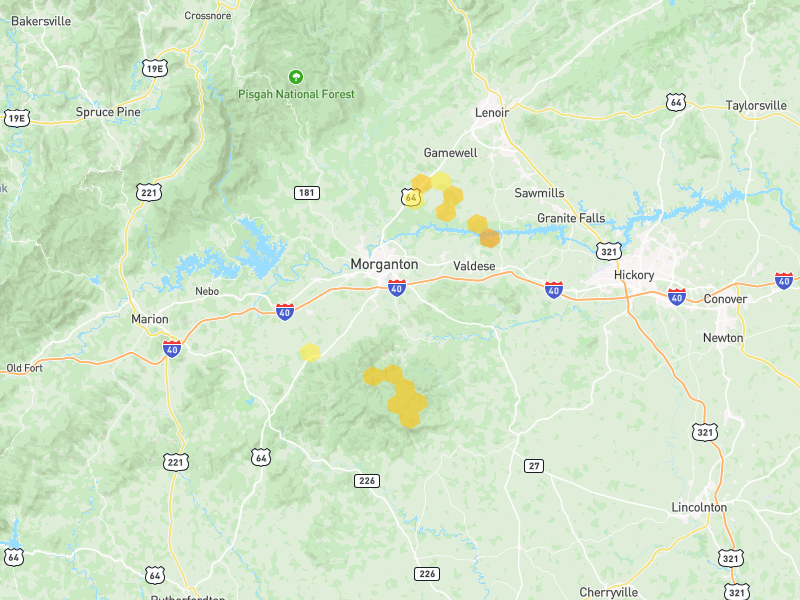 Hail map of Morganton, NC on Jul 28, 2026, hail up to 1"