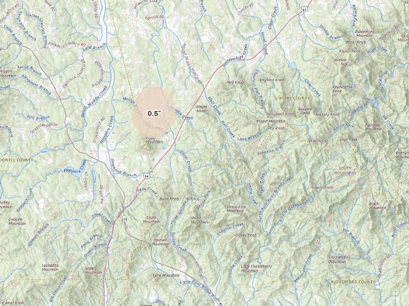 Radar-estimated hail-size map of the storm over Morganton, NC