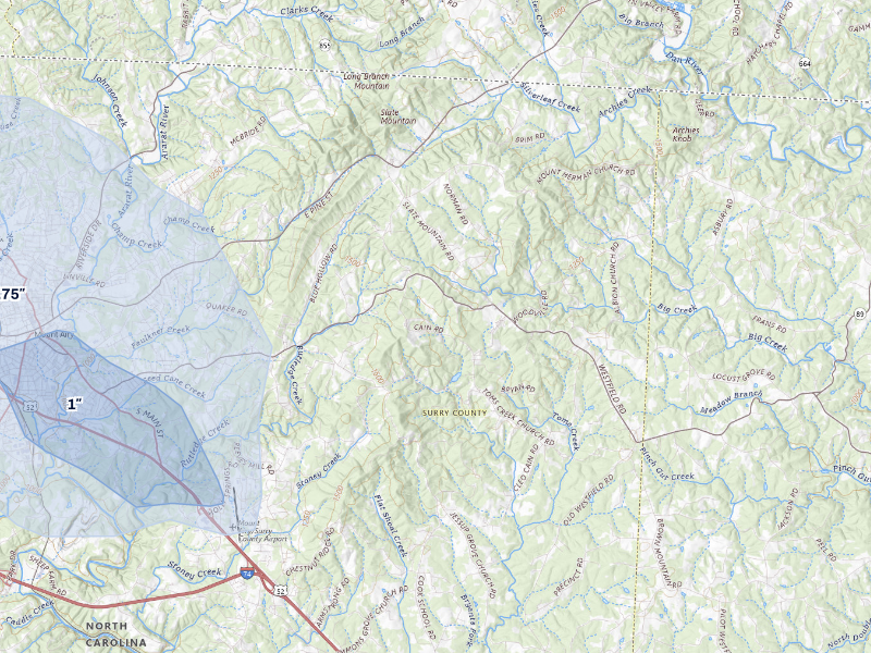 NEXRAD radar-signature map of the hail storm over Mount Airy, NC on Sep 4, 2026