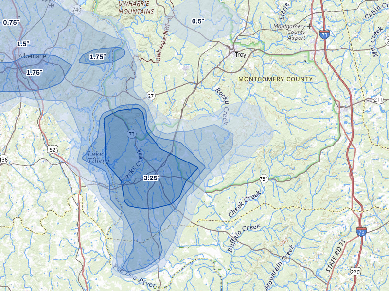 NEXRAD radar-signature map of the hail storm over Mount Gilead, NC on Aug 21, 2026