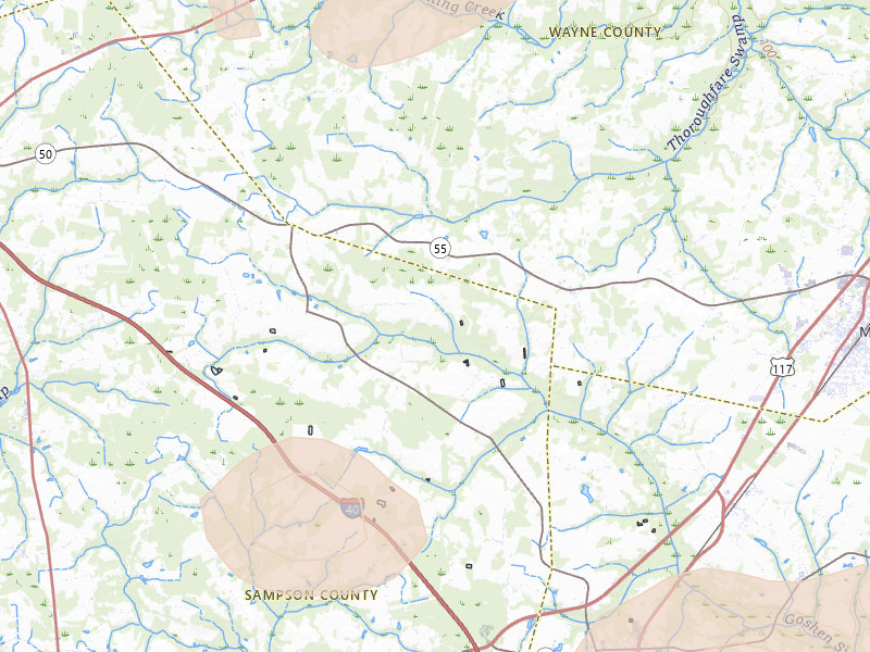Radar-estimated hail-size map of the storm over Mount Olive, NC on Jul 19, 2026