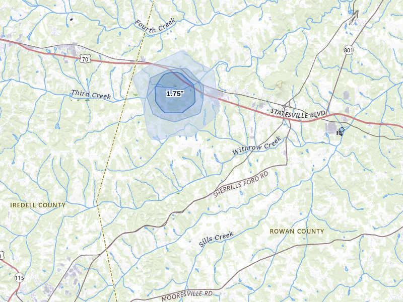 NEXRAD radar-signature map of the hail storm over Mount Ulla, NC on Jul 6, 2026