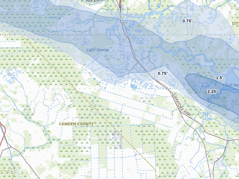 NEXRAD radar-signature map of the hail over Moyock, NC