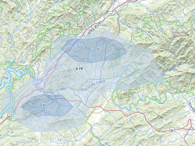 NEXRAD radar-signature map of the hail storm over Murphy, NC on Jul 1, 2026