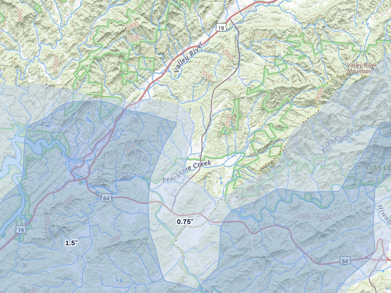 NEXRAD radar-signature map of the hail over Murphy, NC