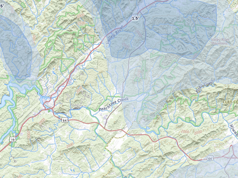 NEXRAD radar-signature map of the hail storm over Murphy, NC on Jul 28, 2026
