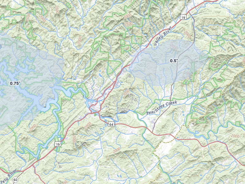 NEXRAD radar-signature map of the hail storm over Murphy, NC on Aug 17, 2026