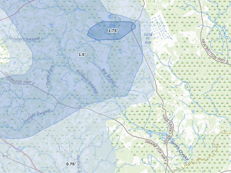 NEXRAD radar-signature map of the hail storm over Nakina, NC on Aug 21, 2026
