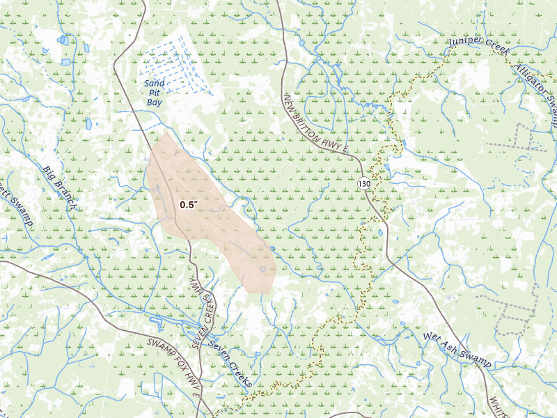 Radar-estimated hail-size map of the storm over Nakina, NC