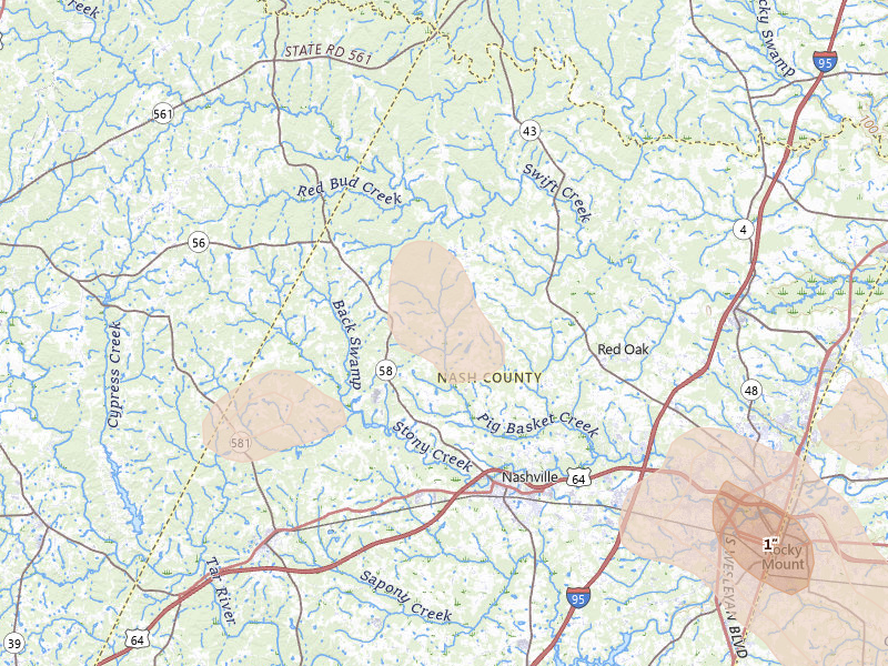 Radar-estimated hail-size map of the storm over Nashville, NC on Jun 11, 2026