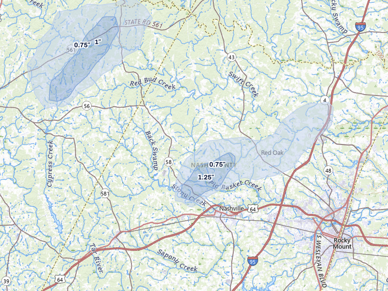 NEXRAD radar-signature map of the hail storm over Nashville, NC on Sep 2, 2026