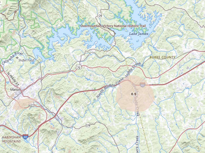 Radar-estimated hail-size map of the storm over Nebo, NC on Mar 6, 2026