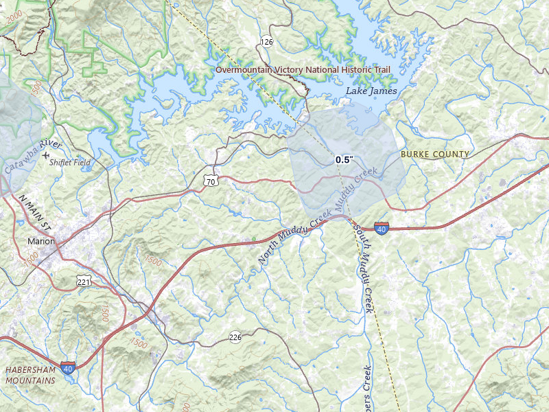 NEXRAD radar-signature map of the hail storm over Nebo, NC on Jul 3, 2026