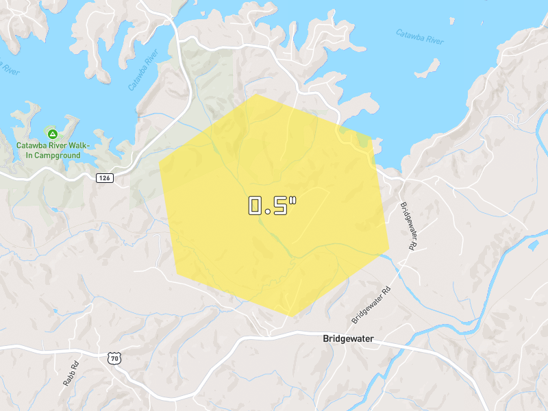 Hail map of Nebo, NC on Jul 3, 2026, hail up to 0.5"