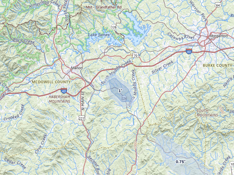 NEXRAD radar-signature map of the hail storm over Nebo, NC on Aug 28, 2026