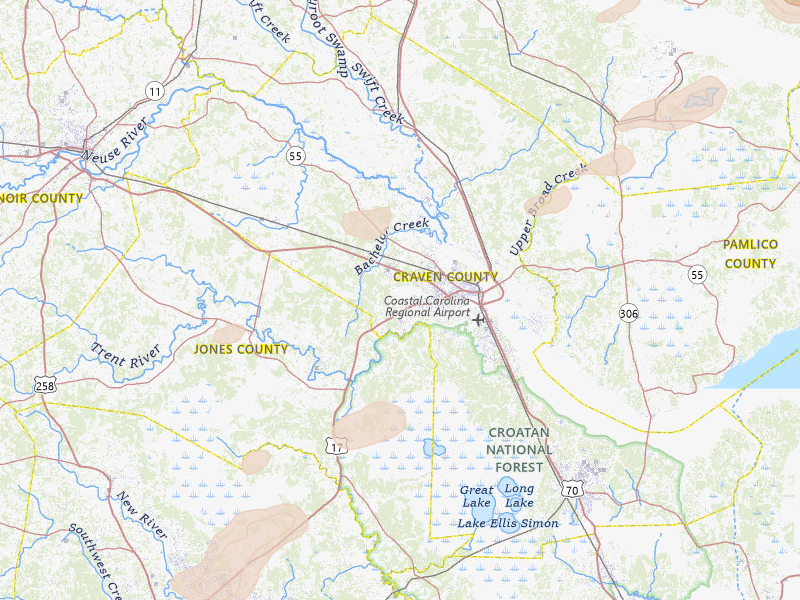 Radar-estimated hail-size map of the storm over New Bern, NC on Jun 14, 2026