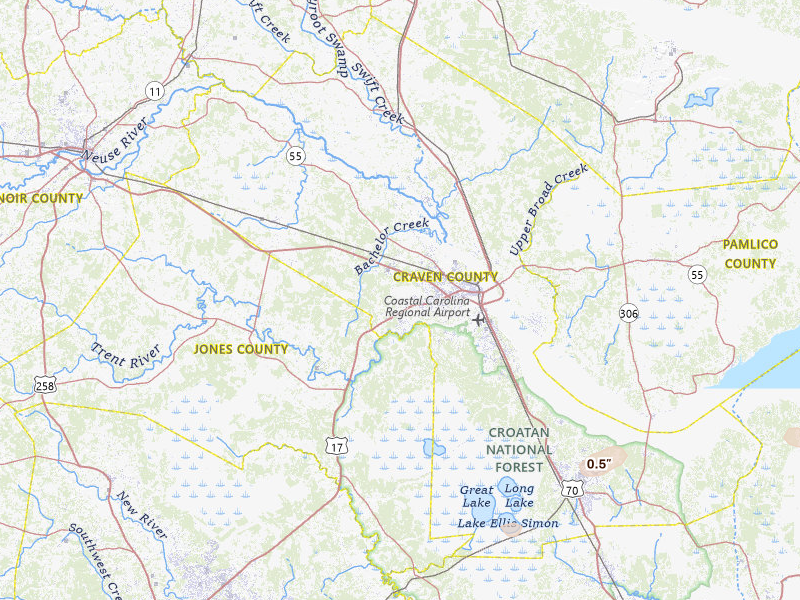 Radar-estimated hail-size map of the storm over New Bern, NC on Jun 28, 2026