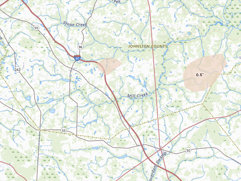 Radar-estimated hail-size map of the storm over Newton Grove, NC