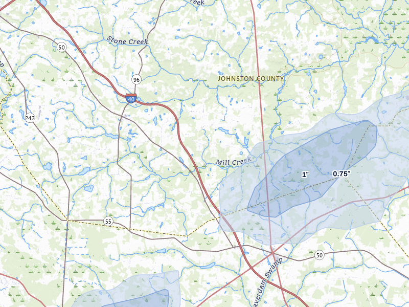 NEXRAD radar-signature map of the hail over Newton Grove, NC