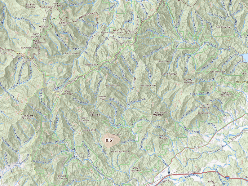 Radar-estimated hail-size map of the storm over Old Fort, NC