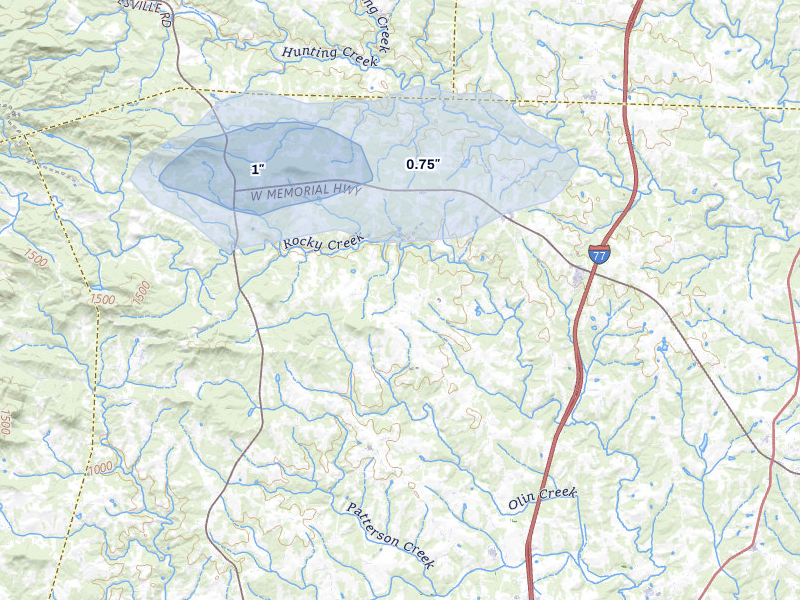 NEXRAD radar-signature map of the hail storm over Olin, NC on May 27, 2026