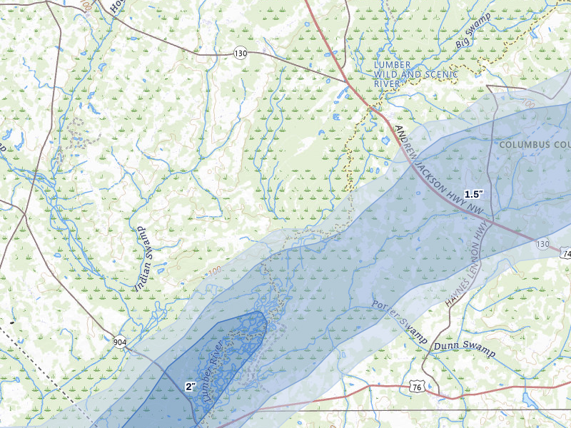 NEXRAD radar-signature map of the hail storm over Orrum, NC on Jul 5, 2026
