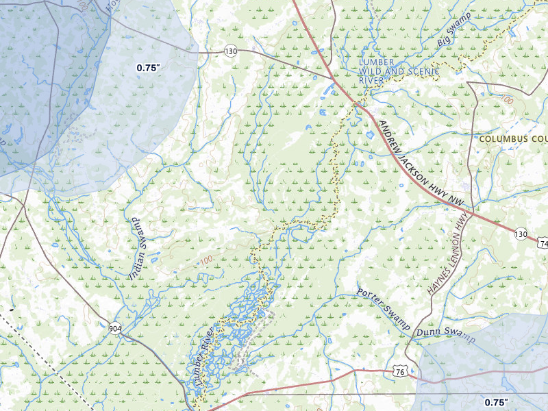 NEXRAD radar-signature map of the hail storm over Orrum, NC on Aug 21, 2026