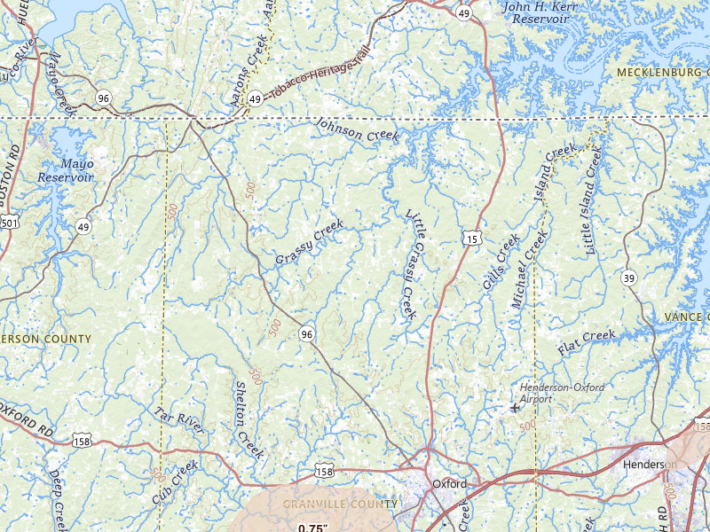 Radar-estimated hail-size map of the storm over Oxford, NC on Jul 6, 2026