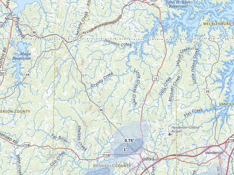 NEXRAD radar-signature map of the hail storm over Oxford, NC on Jul 7, 2026