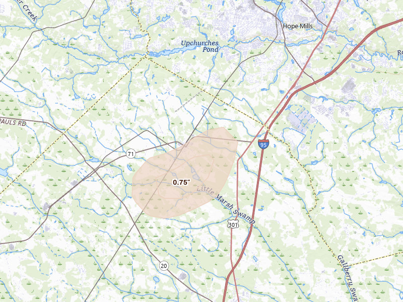 Radar-estimated hail-size map of the storm over Parkton, NC