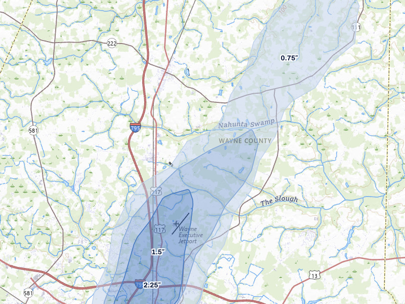 NEXRAD radar-signature map of the hail over Pikeville, NC